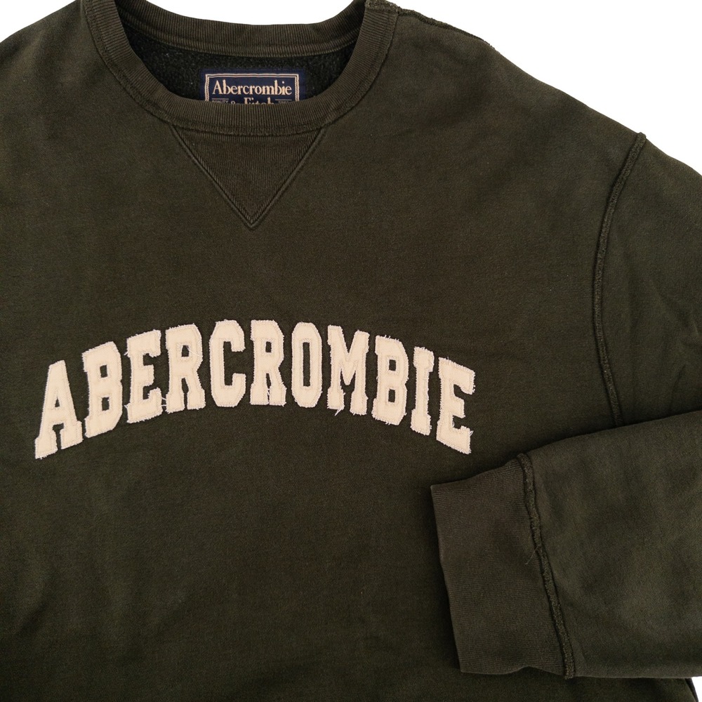 Vintage Abercrombie Mens L Sweatshirt Green Applique Logo Spellout 90s Y2K